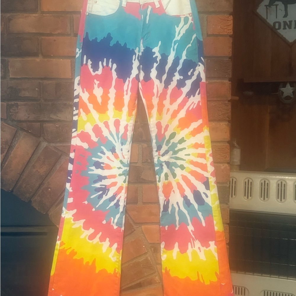 Women Straight Leg Tie-Dye Jeans - Multicolor